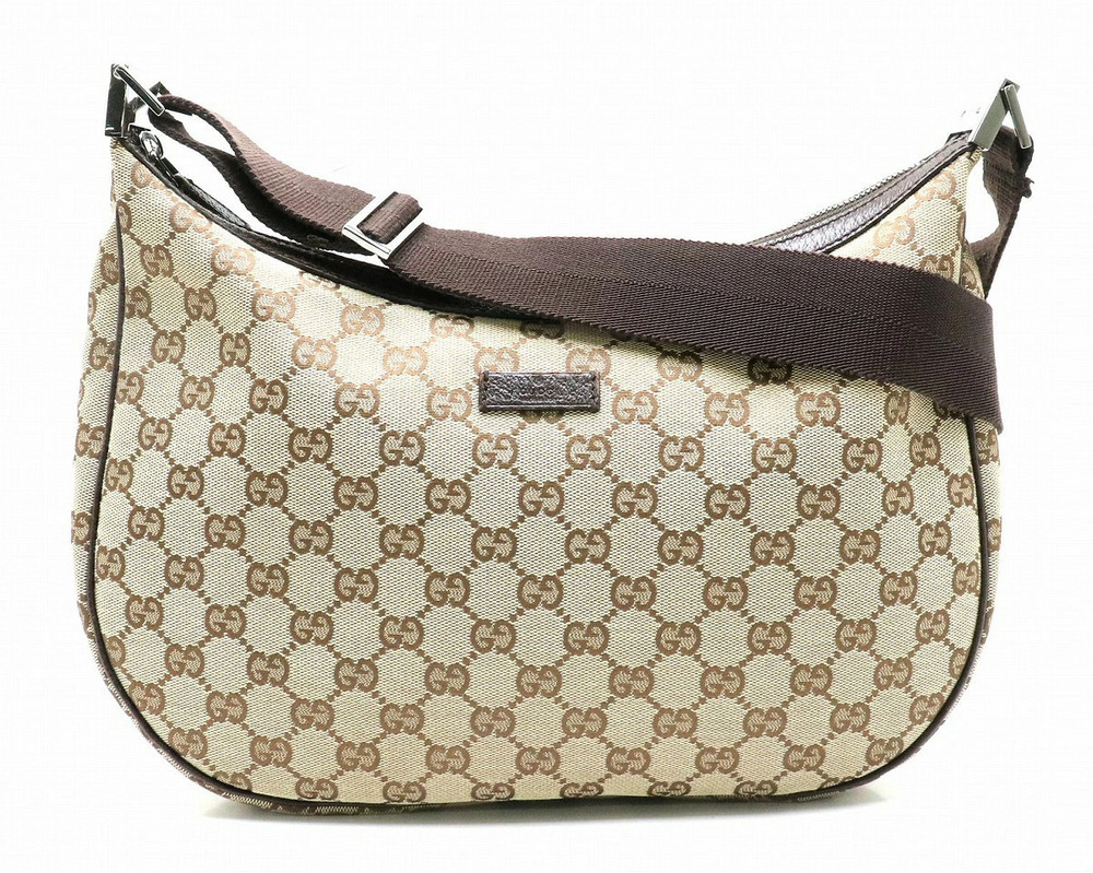 Gucci GG Canvas Crossbody Bag Leather Beige Brown Cream